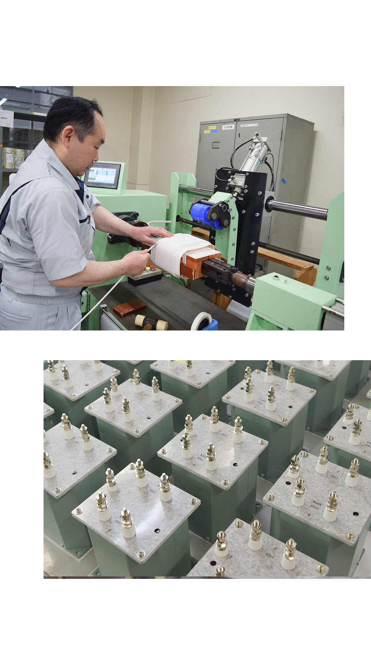 社員がトランスの製造をしている様子